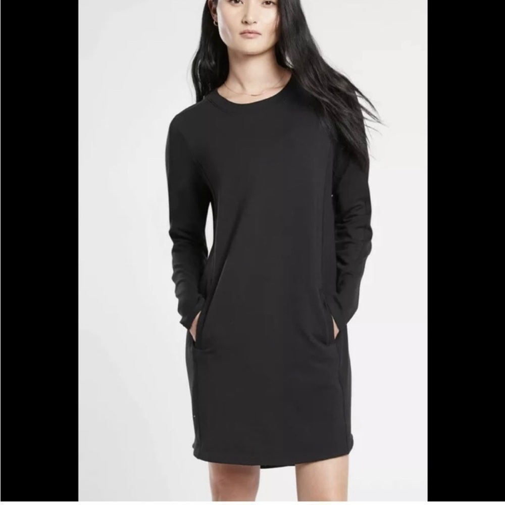 Athleta Balance Dress Black Long Sleeve Size XS Pockets Modal Tencel Stretch